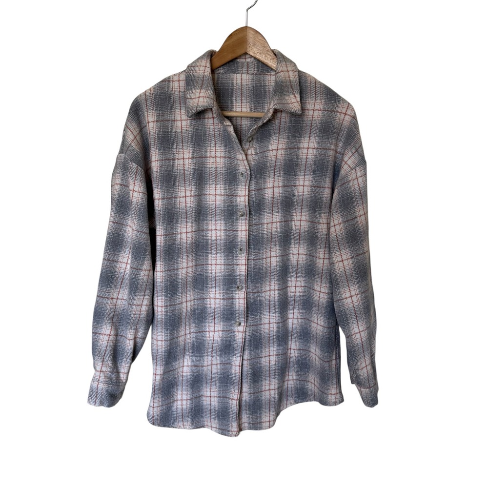 Womens Plaid Button Up Shirt Lightweight‎ Casual Long Sleeve Oversized Fit